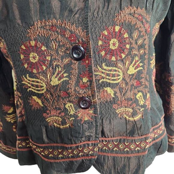 E.L.C.C. Embroidered Paisley Starburst button front blazer jacket brown bronze S - Picture 2 of 6